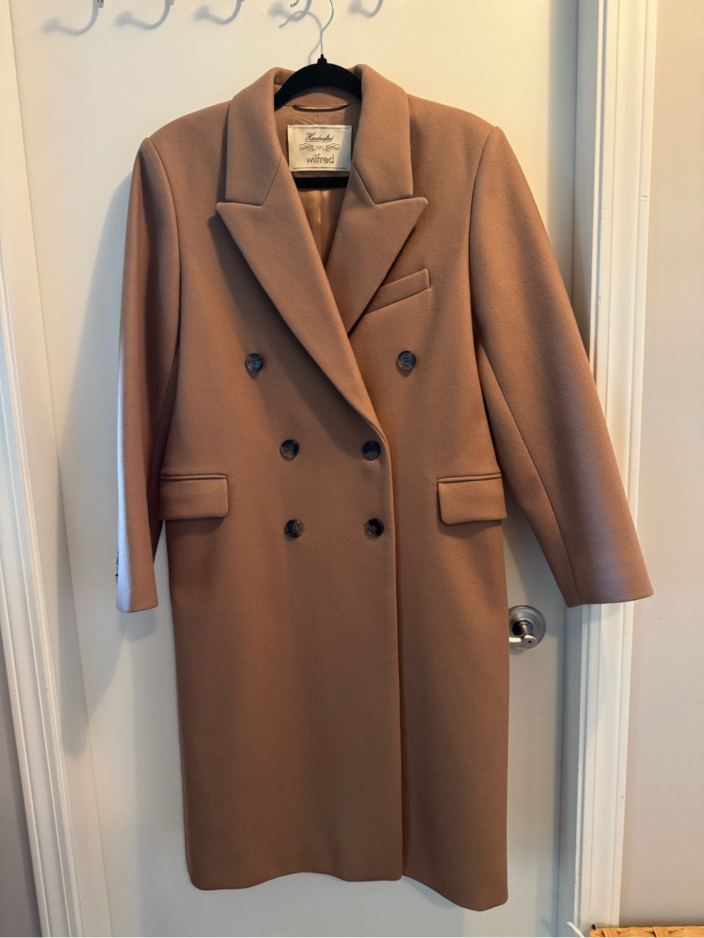 Wilfred Double-Breasted Trench Coat in Camel Brown